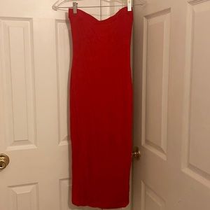 Red strapless dress